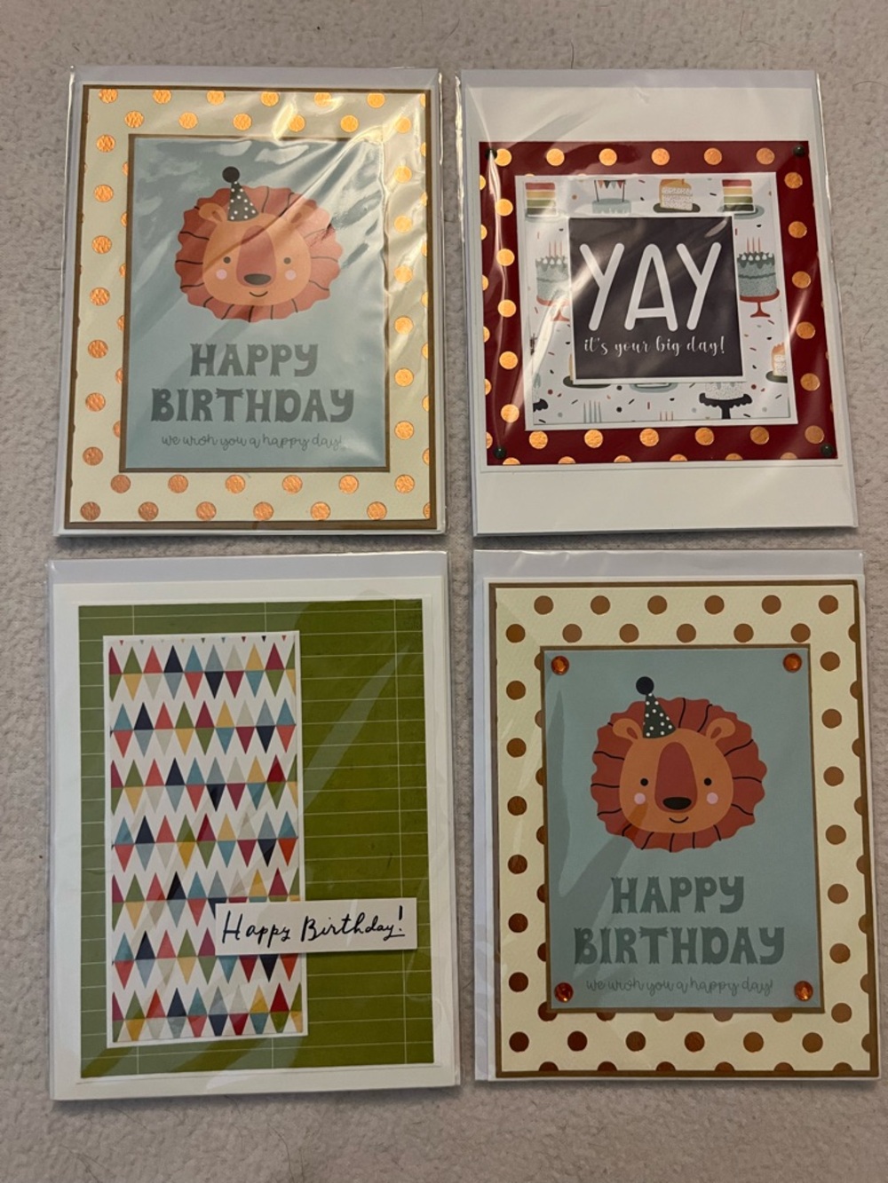 Happy Birthday Polka Dot Lion Greeting Card - Set of 4